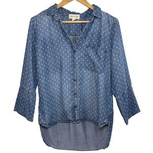 Cloth & Stone Anthropologie Chambray Tencel Button Up Denim Shirt Blue Boho‎ S